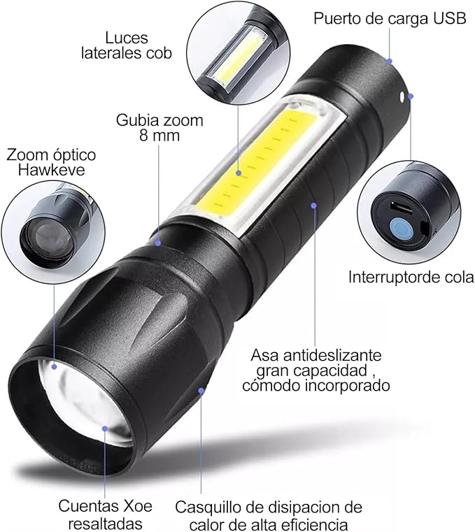 Linterna Tactica Led Recargable Usb 511  X2 UNIDADES