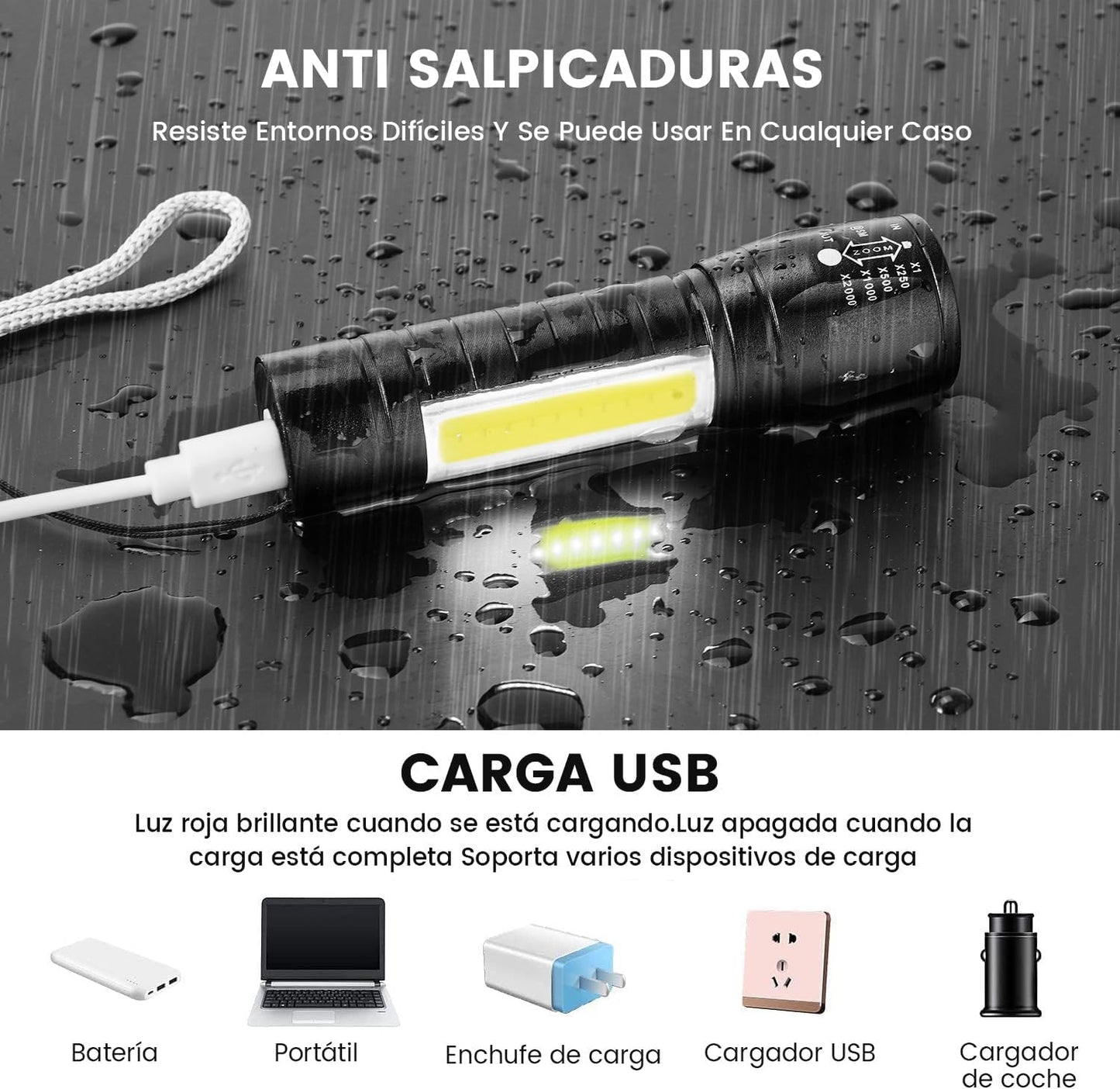 Linterna Tactica Led Recargable Usb 511  X2 UNIDADES